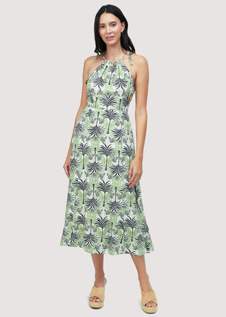 Palm Tree Pattern Halter Midi Dress