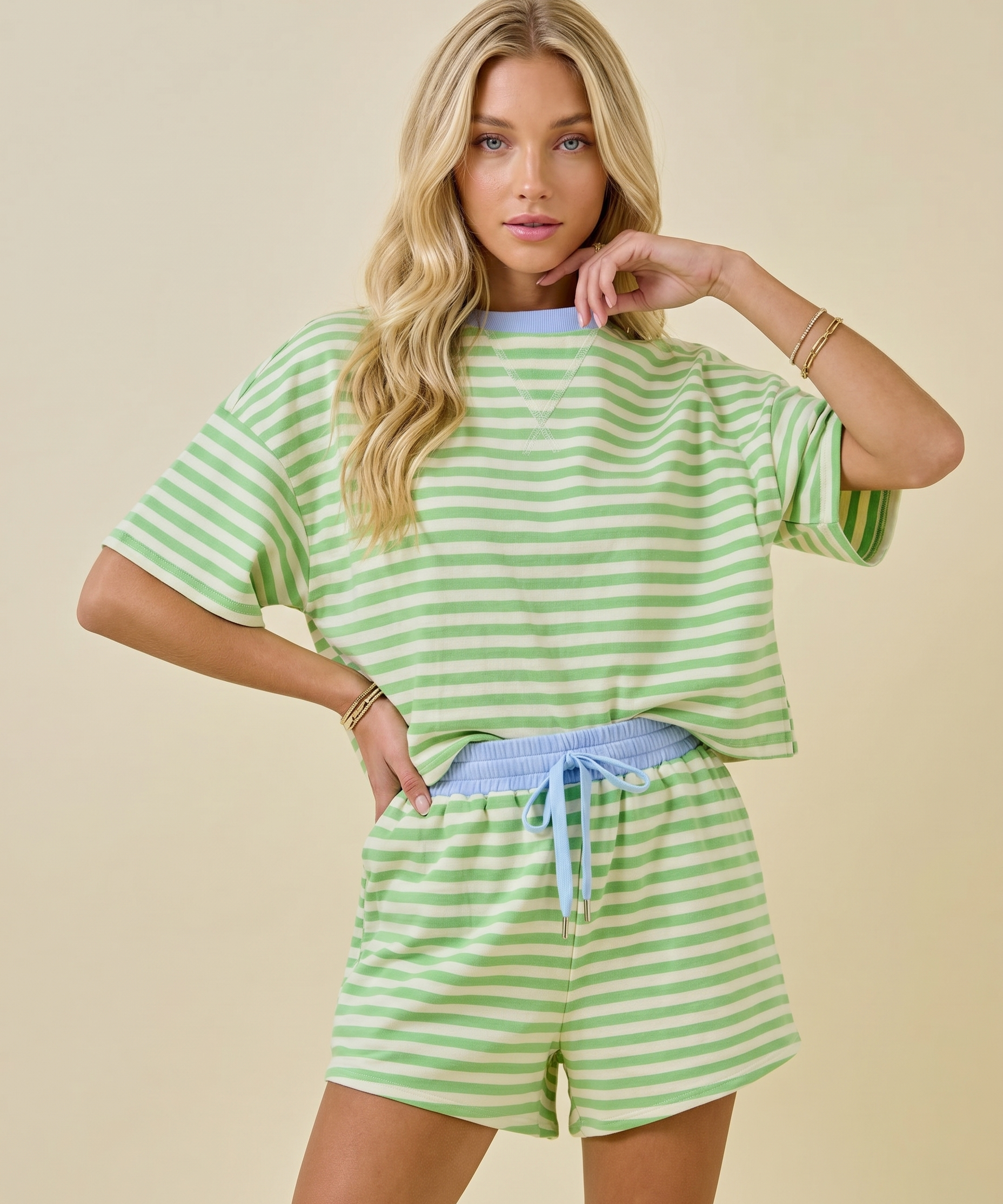 Paloma Stripe Tee – Coastal Stripe Graphic T-Shirt for Women (detail view 2)
