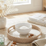 Handcrafted Paper Mache White Pedestal Bowls with Raised Dot Detail (detail view 4)
