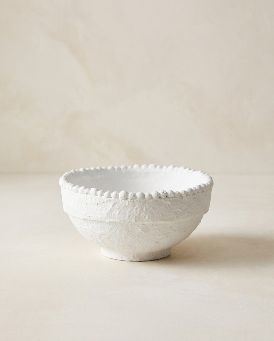 Handcrafted Paper Mache White Pedestal Bowls with Raised Dot Detail (detail view 3)