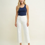 High-Rise Patch Pocket Wide Leg Jeans in Off White (detail view 3)