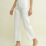 High-Rise Patch Pocket Wide Leg Jeans in Off White