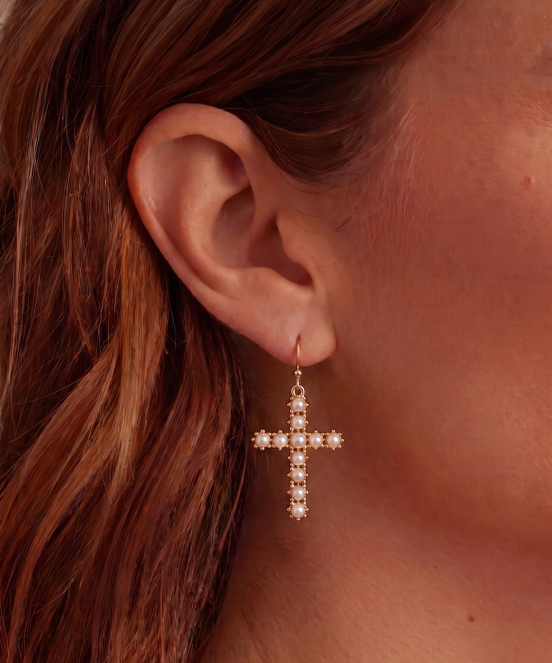 Pearl Cross Earrings