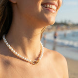 Pearl Bead Oval Link Necklace – Freshwater Pearl Statement Necklace