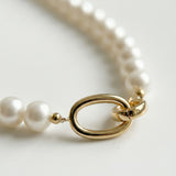 Pearl Bead Oval Link Necklace – Freshwater Pearl Statement Necklace (detail view 2)