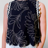 Embroidered Scallop Hem Sleeveless Top