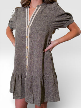 Puff Sleeve Textured Button up Dress