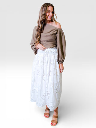 Sea Life Embroidered Cotton Midi Skirt