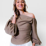 Ruched Asymmetrical Long-sleeve Top