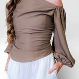 Ruched Asymmetrical Long-sleeve Top