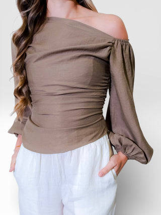 Ruched Asymmetrical Long-sleeve Top