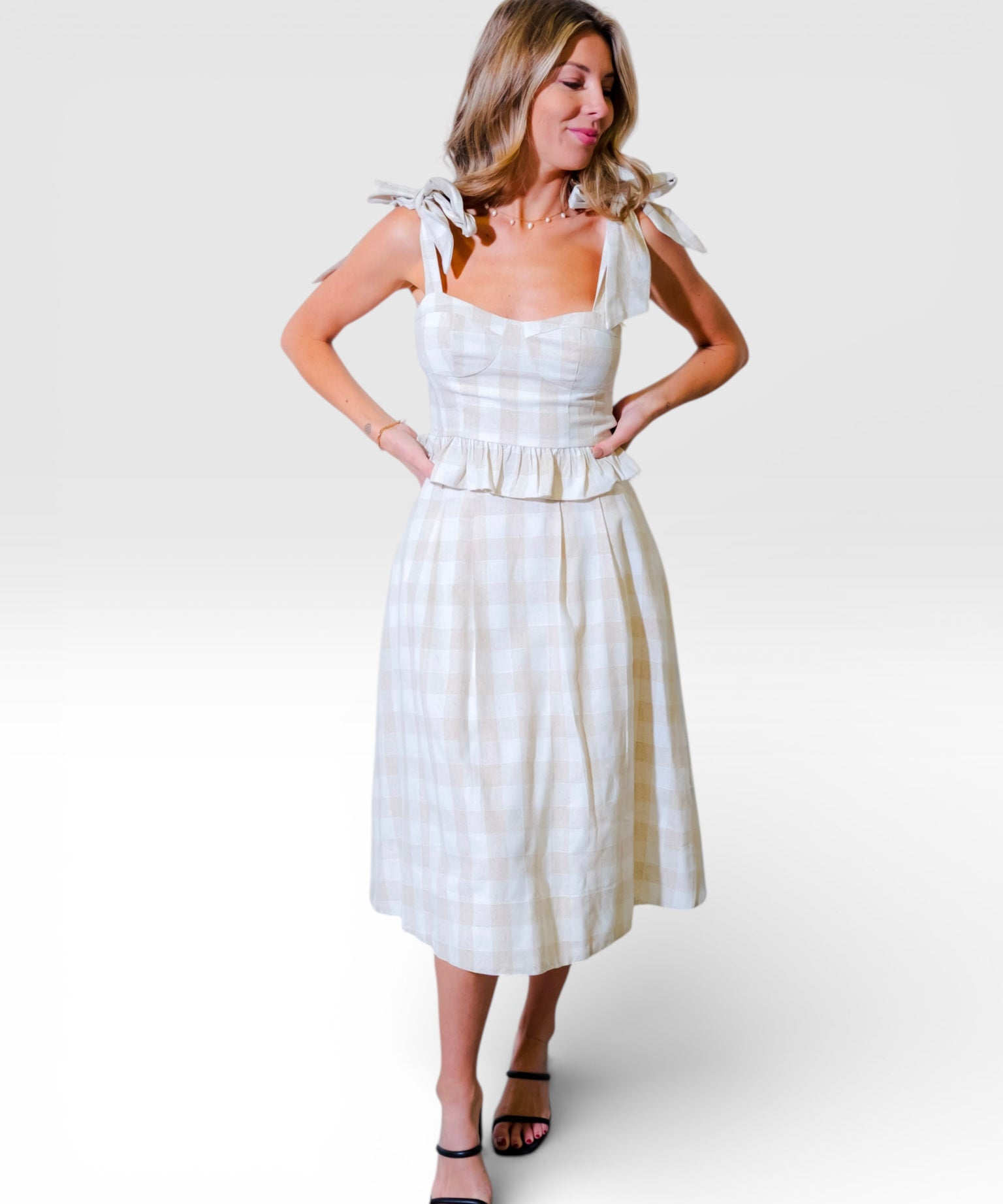 Gingham Tie-Strap Tank Top
