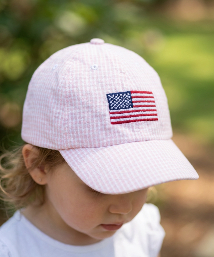 Pink American Flag Embroidered Hat (detail view 2)