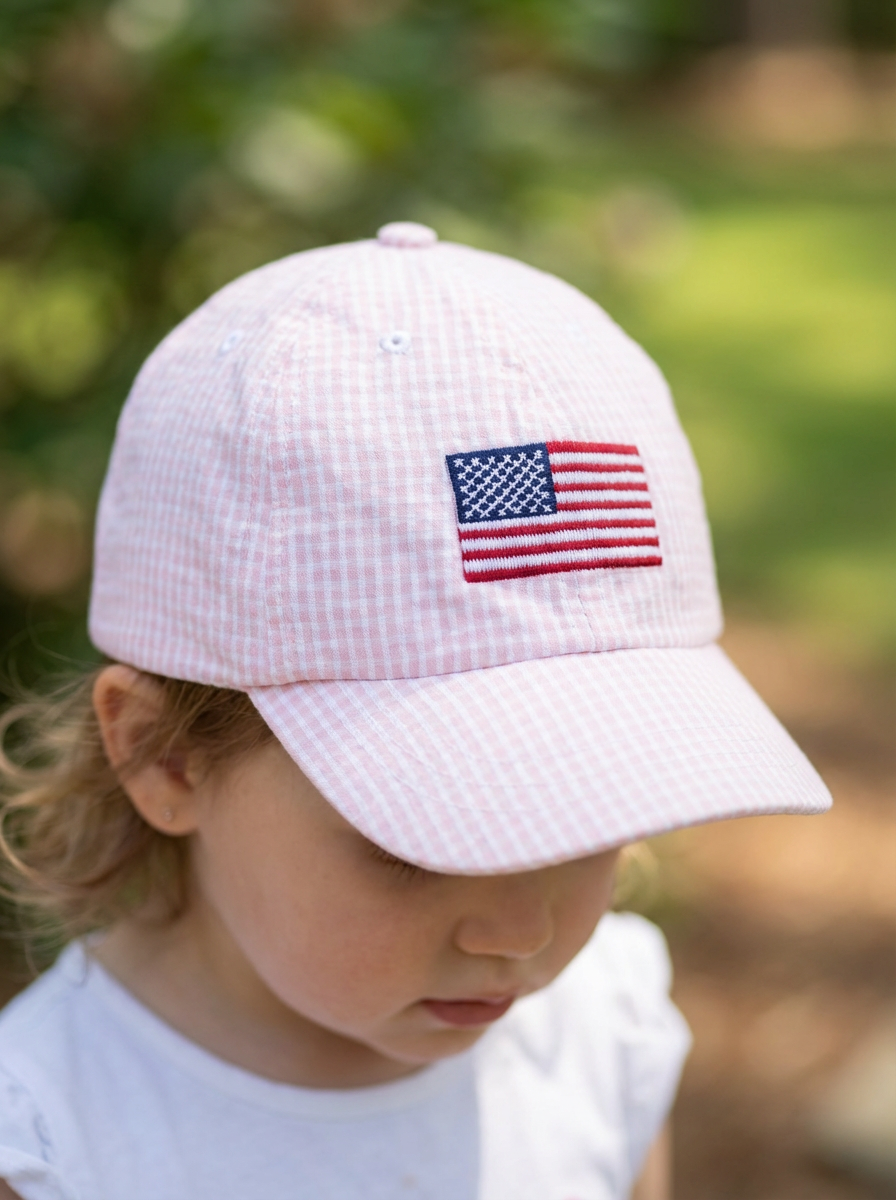Pink American Flag Embroidered Hat (detail view 2)