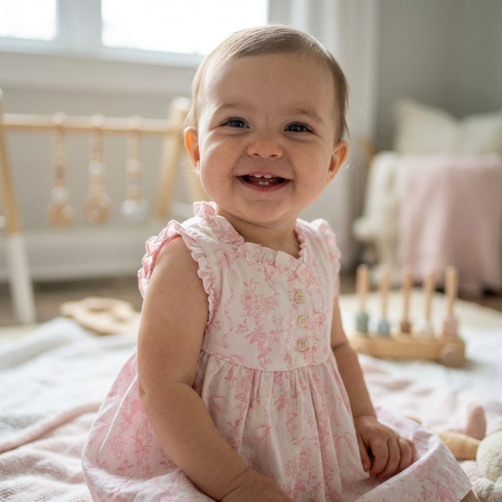 Pink Toile Baby Dress (detail view 2)