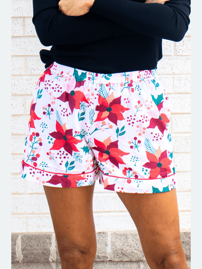 Poinsettia Christmas Pajama Shorts