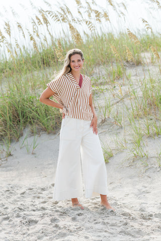 Contrast V-neck Striped Top