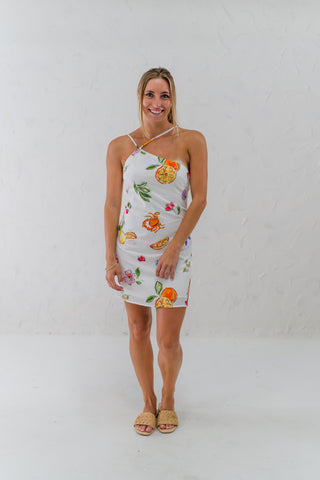 Fruit Print One Shoulder Mini Dress