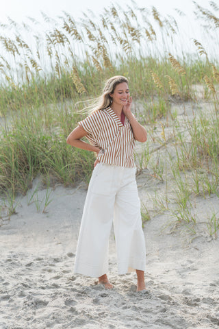 Contrast V-neck Striped Top