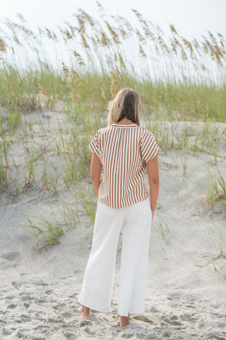 Contrast V-neck Striped Top
