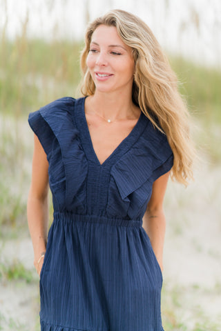 Tiered Ruffle Sleeve Midi Dress