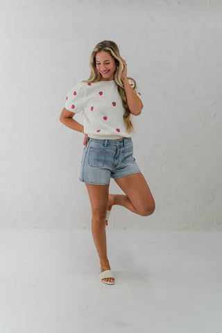 Cherry Embroidered Sweater Top