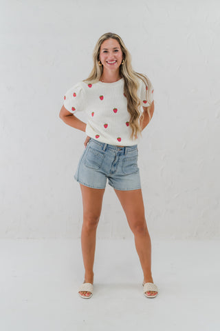 Cherry Embroidered Sweater Top