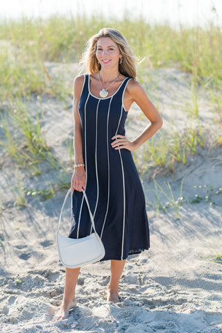 Vertical Trim Sleeveless Dress