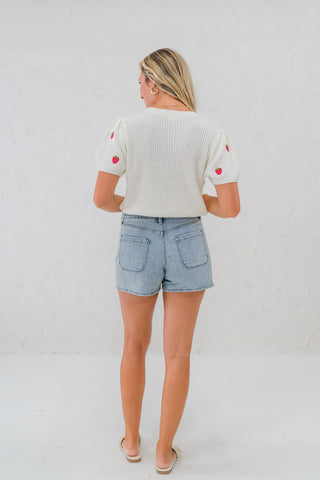 Cherry Embroidered Sweater Top