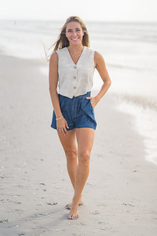 Floral Embroidery Linen Vest