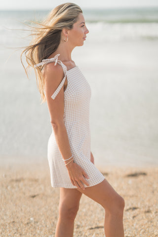 Gingham Self Tie Mini Dress