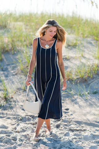 Vertical Trim Sleeveless Dress