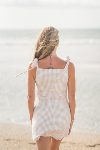 Gingham Self Tie Mini Dress