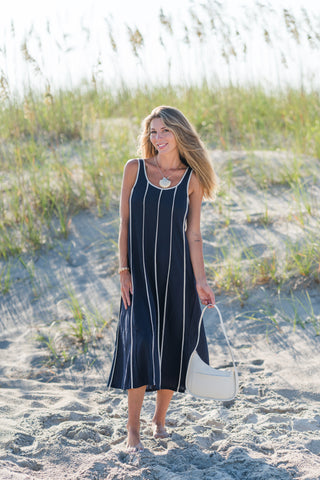Vertical Trim Sleeveless Dress