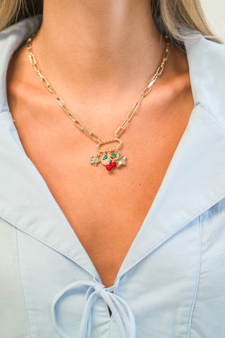Cherry & Multi Charm Oval Necklace
