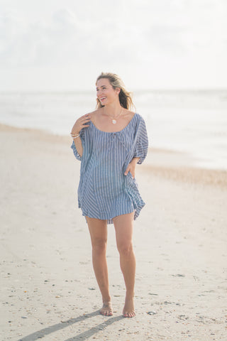 Striped Scoop neck Puff Sleeve Romper