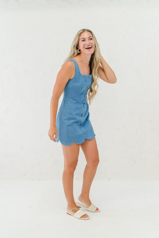 Scallop Hem Denim Short Dress