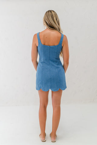 Scallop Hem Denim Short Dress