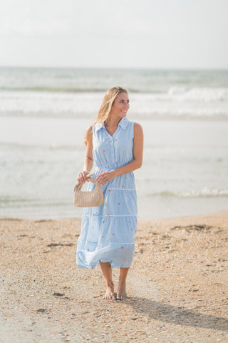 Button Down Embroidered Midi Dress