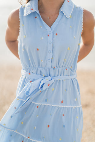 Button Down Embroidered Midi Dress