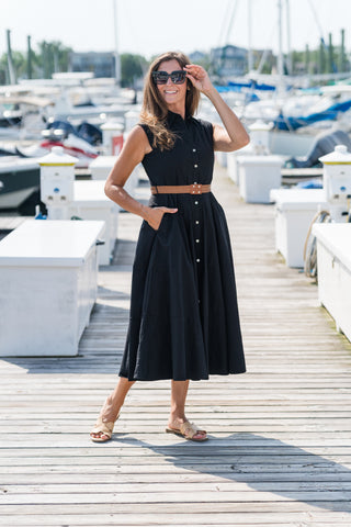 Belted Collared Midi Dress