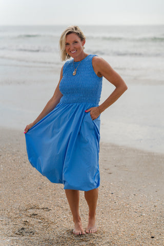 Smocked Bubble Hem Midi Dress