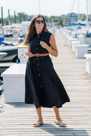 Belted Collared Midi Dress