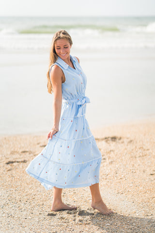 Button Down Embroidered Midi Dress