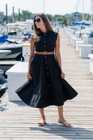 Belted Collared Midi Dress