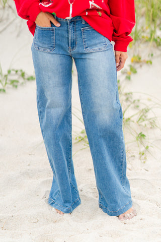 Patch Pocket Wide Leg Jeans
