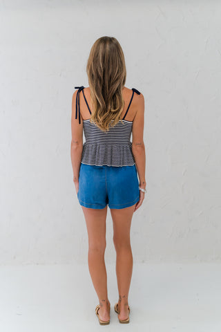 Scallop Detail Denim Shorts