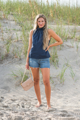 Pleated Mock Neck Sleeveless Top