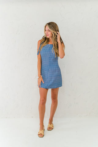 Gingham Self Tie Mini Dress