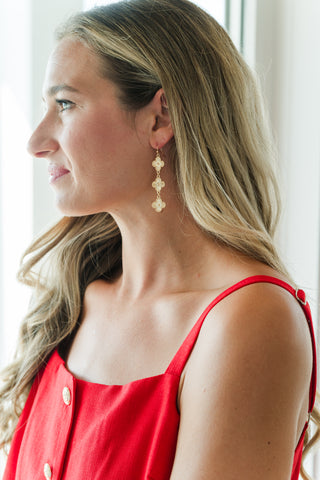 Textured Clover Linear 3 Drop Earrings